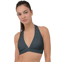 Geometric Pattern, Army Green And Black Lines, Regular Theme Halter Plunge Bikini Top by Casemiro