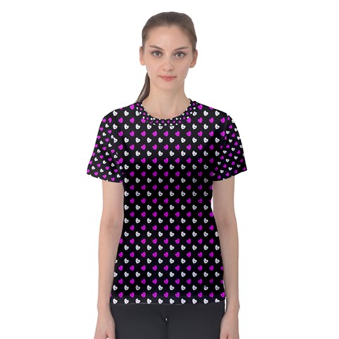 White And Pink Hearts At Black, Vector Handrawn Hearts Pattern Women s Sport Mesh Tee by Casemiro