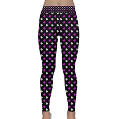 White And Pink Hearts At Black, Vector Handrawn Hearts Pattern Classic Yoga Leggings by Casemiro