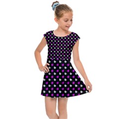 White And Pink Hearts At Black, Vector Handrawn Hearts Pattern Kids  Cap Sleeve Dress by Casemiro