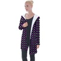 White and pink hearts at black, vector handrawn hearts pattern Longline Hooded Cardigan View1