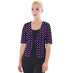 White And Pink Hearts At Black, Vector Handrawn Hearts Pattern Cropped Button Cardigan by Casemiro