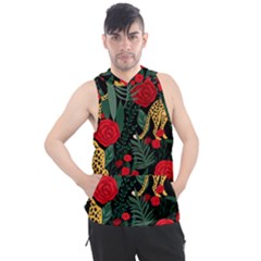 Seamless-pattern-with-leopards-and-roses-vector Men s Sleeveless Hoodie by Sobalvarro