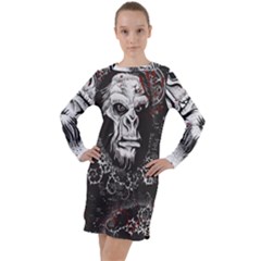 Monster Monkey From The Woods Long Sleeve Hoodie Dress by DinzDas