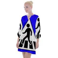 Cross Crossing Crosswalk Line Walk Open Neck Shift Dress