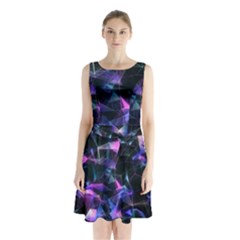 Abstract Atom Background Sleeveless Waist Tie Chiffon Dress by Mariart