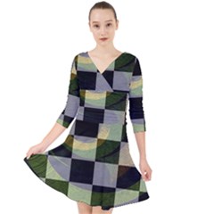 Circle Checks Quarter Sleeve Front Wrap Dress