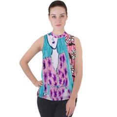 Blue Haired Girl Wall Mock Neck Chiffon Sleeveless Top by snowwhitegirl