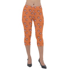 Zodiac Bat Pink Orange Lightweight Velour Capri Leggings 