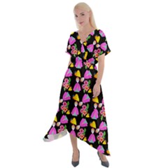 Girl With Hood Cape Heart Lemon Pattern Black Cross Front Sharkbite Hem Maxi Dress by snowwhitegirl