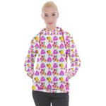 Girl With Hood Cape Heart Lemon Pattern White Women s Hooded Pullover