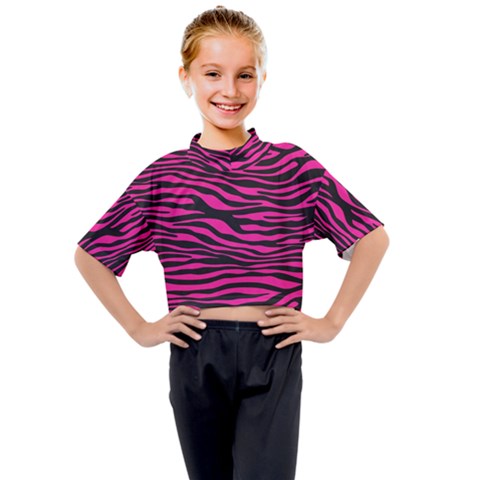 Pink Zebra Kids Mock Neck Tee by Angelandspot