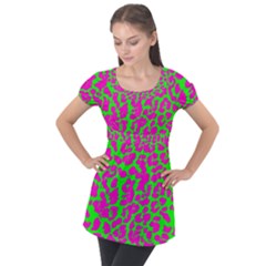 Neon Big Cat Puff Sleeve Tunic Top by Angelandspot