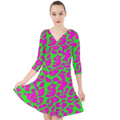 Neon Big Cat Quarter Sleeve Front Wrap Dress