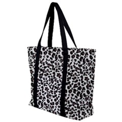 Leopard Spots, White, Brown Black, Animal Fur Print Zip Up Canvas Bag by Casemiro