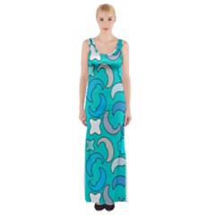 Cloudy Blue Moon Thigh Split Maxi Dress by tmsartbazaar