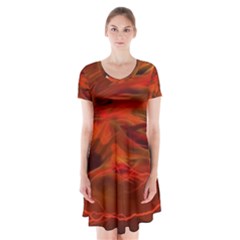 Fire Lion Flame Light Mystical Short Sleeve V-neck Flare Dress by HermanTelo