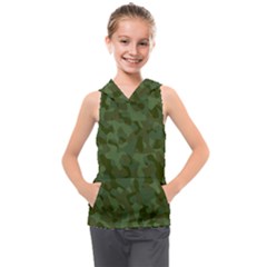 Green Army Camouflage Pattern Kids  Sleeveless Hoodie