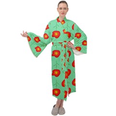 Flower Pattern Ornament Maxi Velour Kimono by HermanTelo