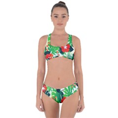 Tropical Leaf Flower Digital Criss Cross Bikini Set