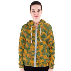 Green And Orange Camouflage Pattern Women s Zipper Hoodie by SpinnyChairDesigns