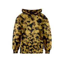 Black Yellow Brown Camouflage Pattern Kids  Pullover Hoodie by SpinnyChairDesigns