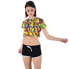 Colorful Rainbow Camouflage Pattern Tie Back Short Sleeve Crop Tee