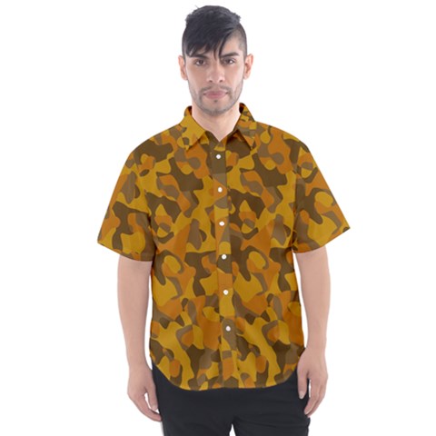 Brown And Orange Camouflage Men s Short Sleeve Shirt by SpinnyChairDesigns