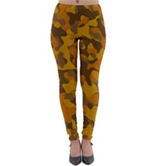 Brown And Orange Camouflage Lightweight Velour Leggings by SpinnyChairDesigns