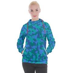 Blue Turquoise Teal Camouflage Pattern Women s Hooded Pullover by SpinnyChairDesigns