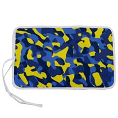 Blue And Yellow Camouflage Pattern Pen Storage Case (s) by SpinnyChairDesigns