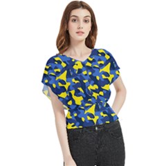 Blue And Yellow Camouflage Pattern Butterfly Chiffon Blouse