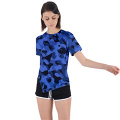 Black And Blue Camouflage Pattern Asymmetrical Short Sleeve Sports Tee