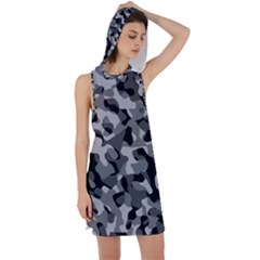 Grey And Black Camouflage Pattern Racer Back Hoodie Dress