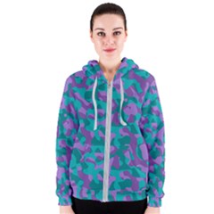 Purple And Teal Camouflage Pattern Women s Zipper Hoodie by SpinnyChairDesigns