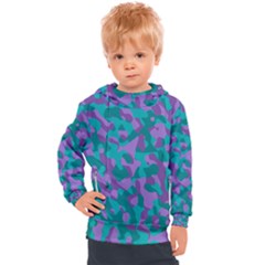 Purple And Teal Camouflage Pattern Kids  Hooded Pullover by SpinnyChairDesigns