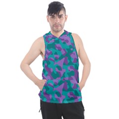 Purple And Teal Camouflage Pattern Men s Sleeveless Hoodie by SpinnyChairDesigns