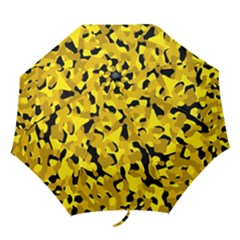 Black And Yellow Camouflage Pattern Folding Umbrellas by SpinnyChairDesigns