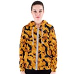 Orange and Black Camouflage Pattern Women s Zipper Hoodie