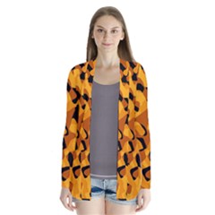 Orange And Black Camouflage Pattern Drape Collar Cardigan by SpinnyChairDesigns