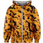 Orange and Black Camouflage Pattern Kids  Zipper Hoodie Without Drawstring