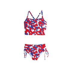 Red White Blue Camouflage Pattern Girls  Tankini Swimsuit by SpinnyChairDesigns