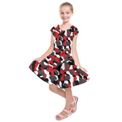 Black Red White Camouflage Pattern Kids  Short Sleeve Dress by SpinnyChairDesigns