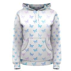 Light Blue Pink Butterflies Pattern Women s Pullover Hoodie by SpinnyChairDesigns