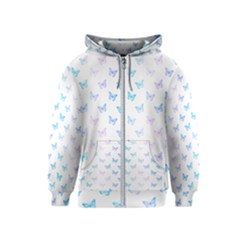 Light Blue Pink Butterflies Pattern Kids  Zipper Hoodie by SpinnyChairDesigns