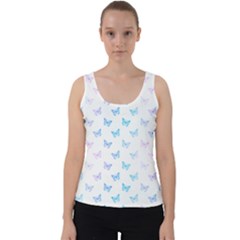 Light Blue Pink Butterflies Pattern Velvet Tank Top by SpinnyChairDesigns