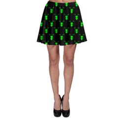 Neon Green Bug Insect Heads On Black Skater Skirt by SpinnyChairDesigns