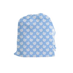 Cute Cat Faces White And Blue  Drawstring Pouch (large)