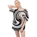 Black and White Swirl Spiral Swoosh Pattern Oversized Chiffon Top View1