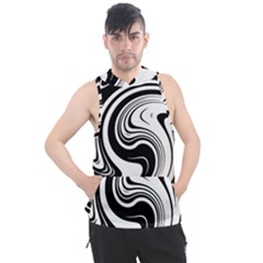 Black And White Swirl Spiral Swoosh Pattern Men s Sleeveless Hoodie by SpinnyChairDesigns